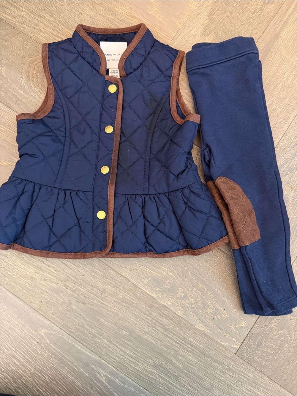 Janie & Jack Equestrian Navy Quilted Peplum Vest with Matching Navy Leggings